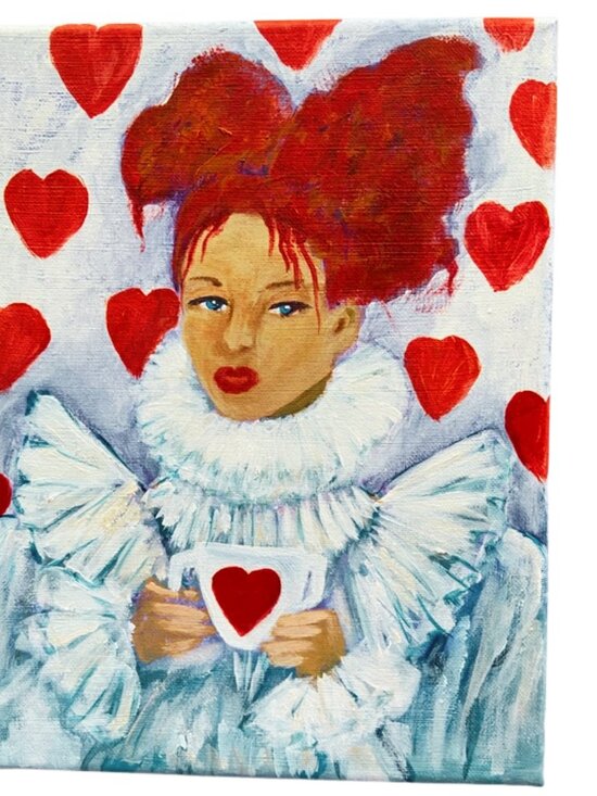 LD Art Studio Other - Queen of Hearts Portrait Original Acrylic Painting on 9" x 12" Canvas